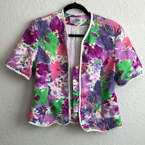 Vintage Floral quilted jacket size 12 Cotton USA spring floral - Picture 1 of 10